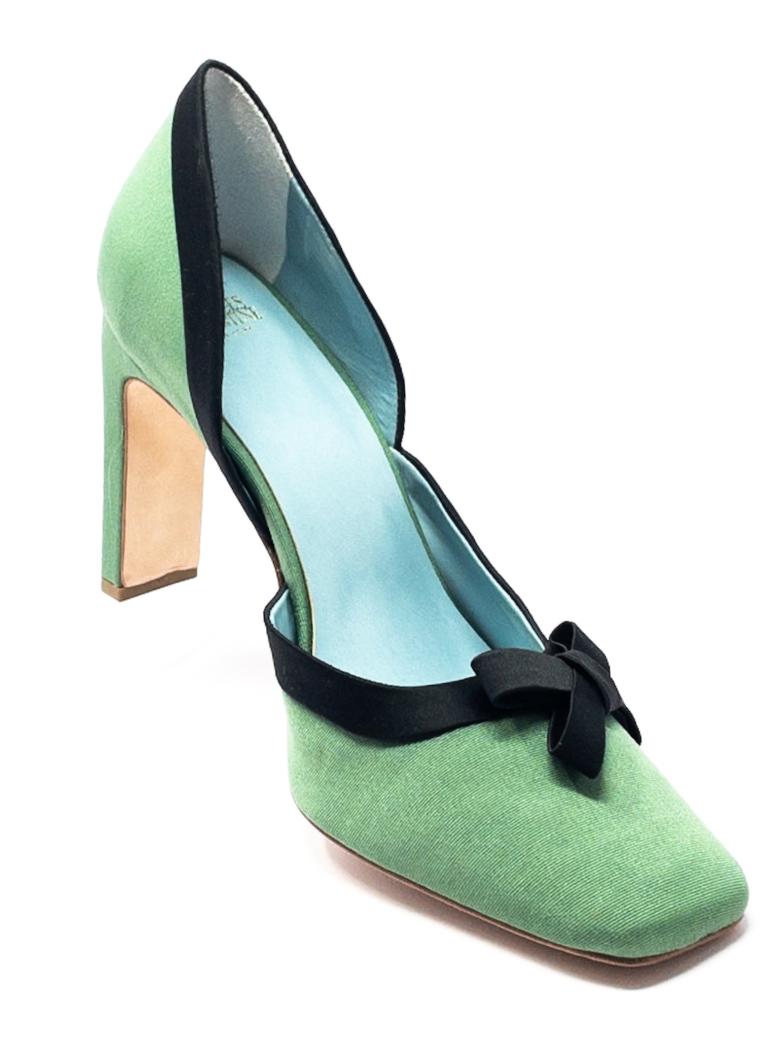 Frances Valentine Emerald Black Satin 8 Pumps