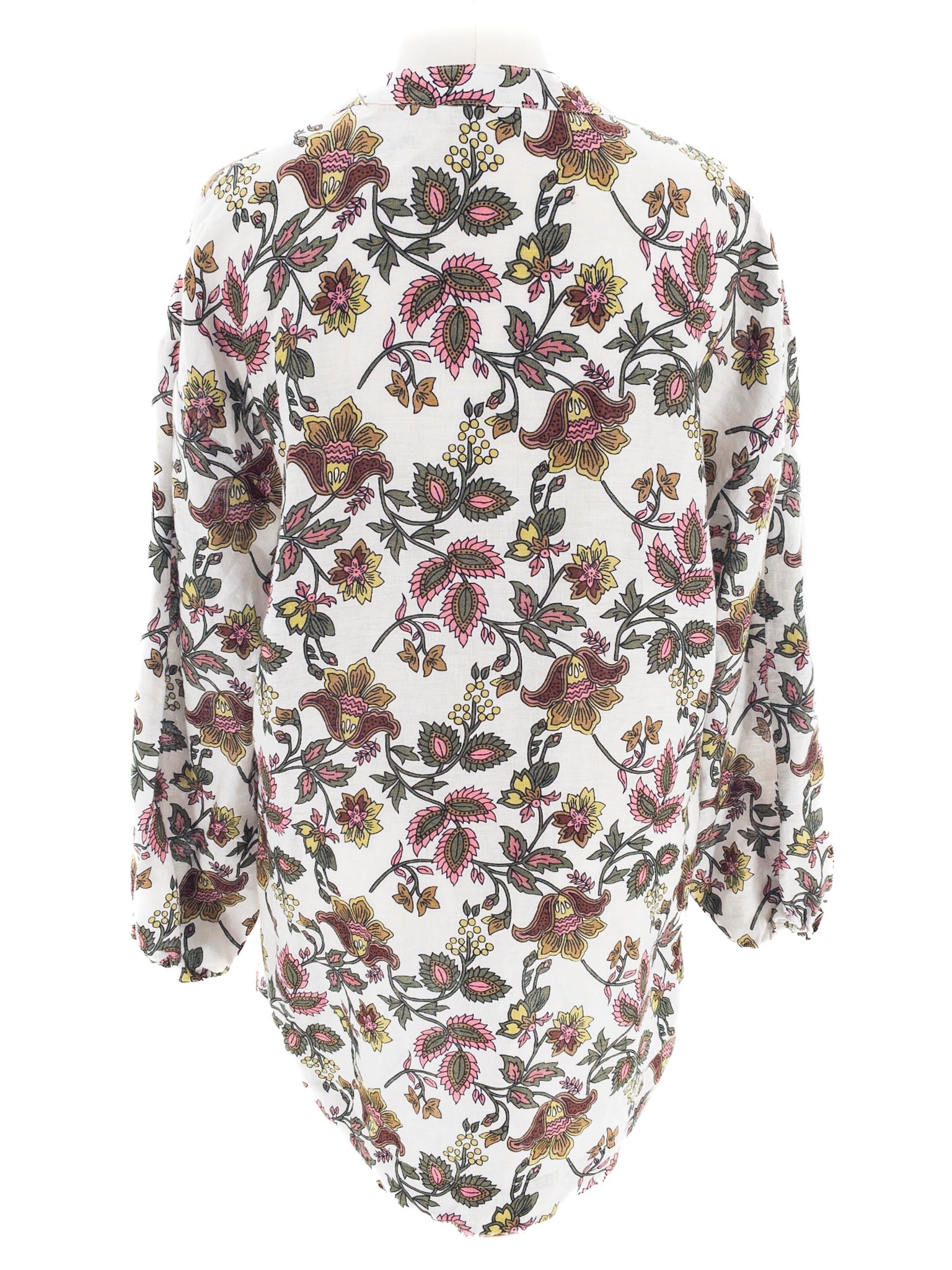 Boden White Green Floral Linen Puff Sleeve Size 10 Blouse