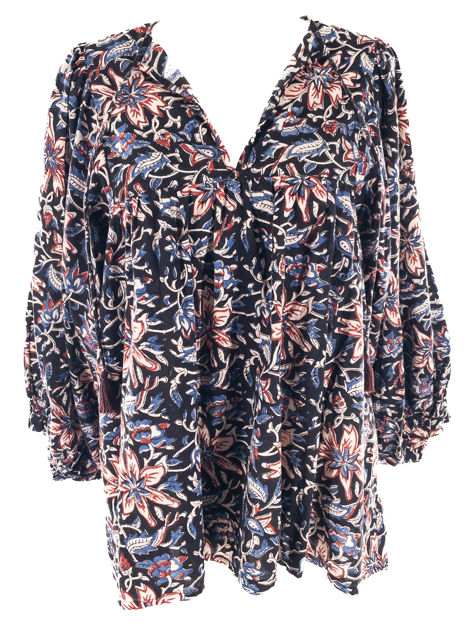 Mille Black Multi Floral Cotton Long Sleeve Size L Blouse