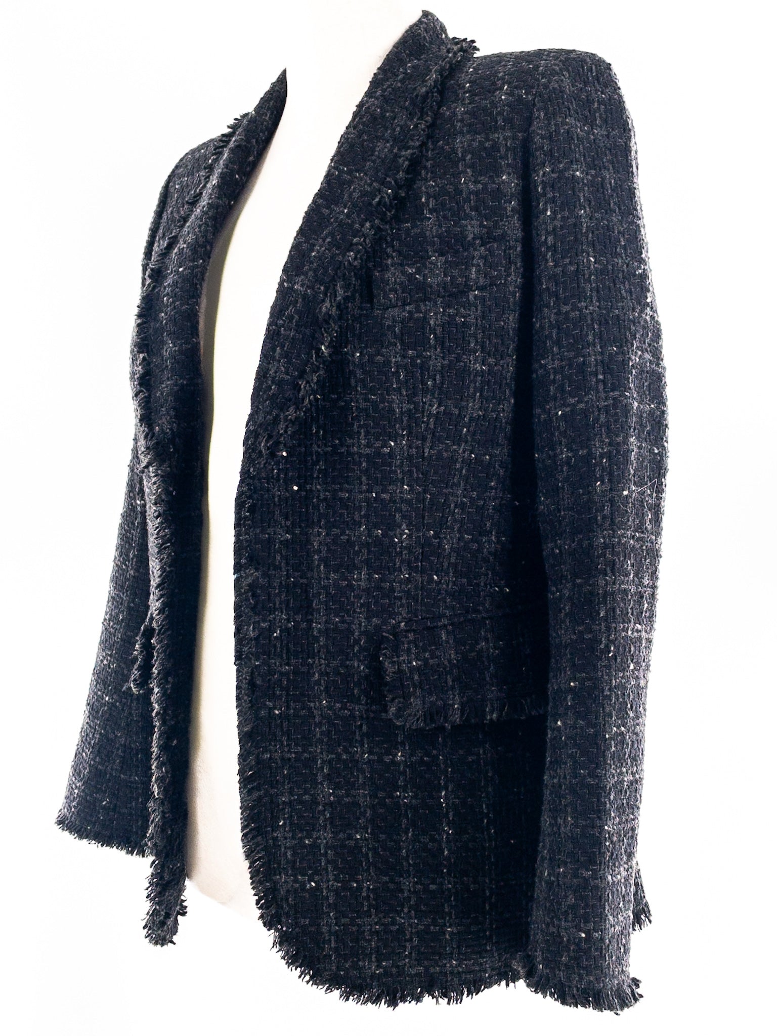 Sonia Rykiel Black Charcoal Tweed Wool Blend Size 8 Blazer