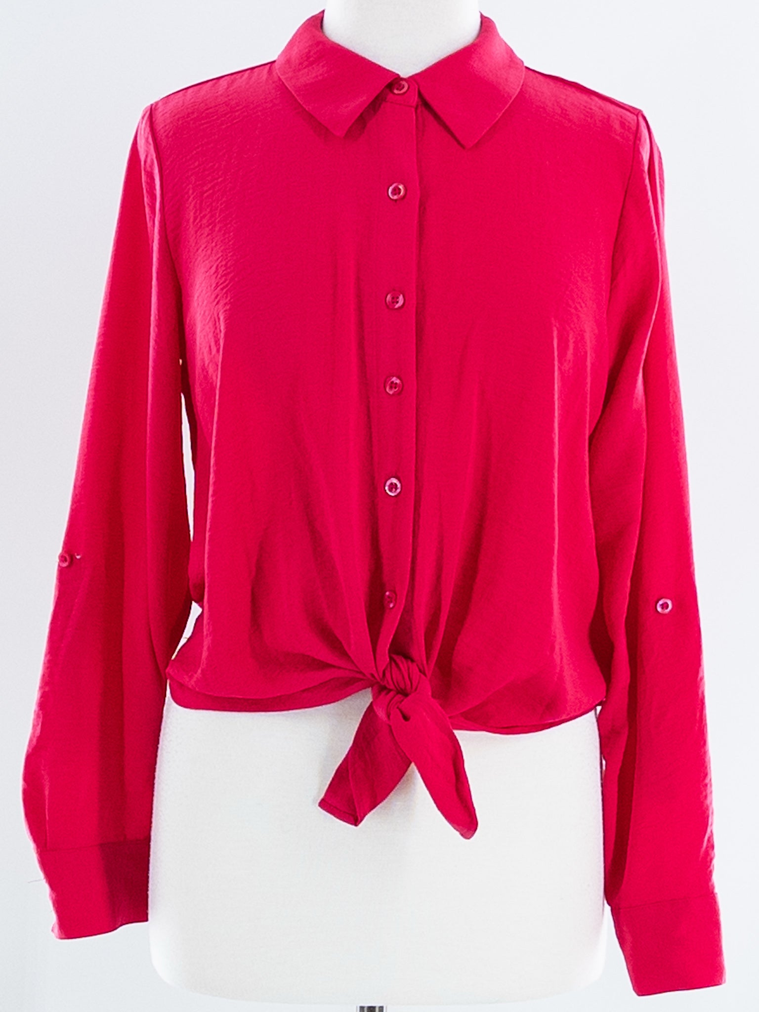 Simply Vera Wang Hot Pink Polyester Roll Sleeve Size S Blouse