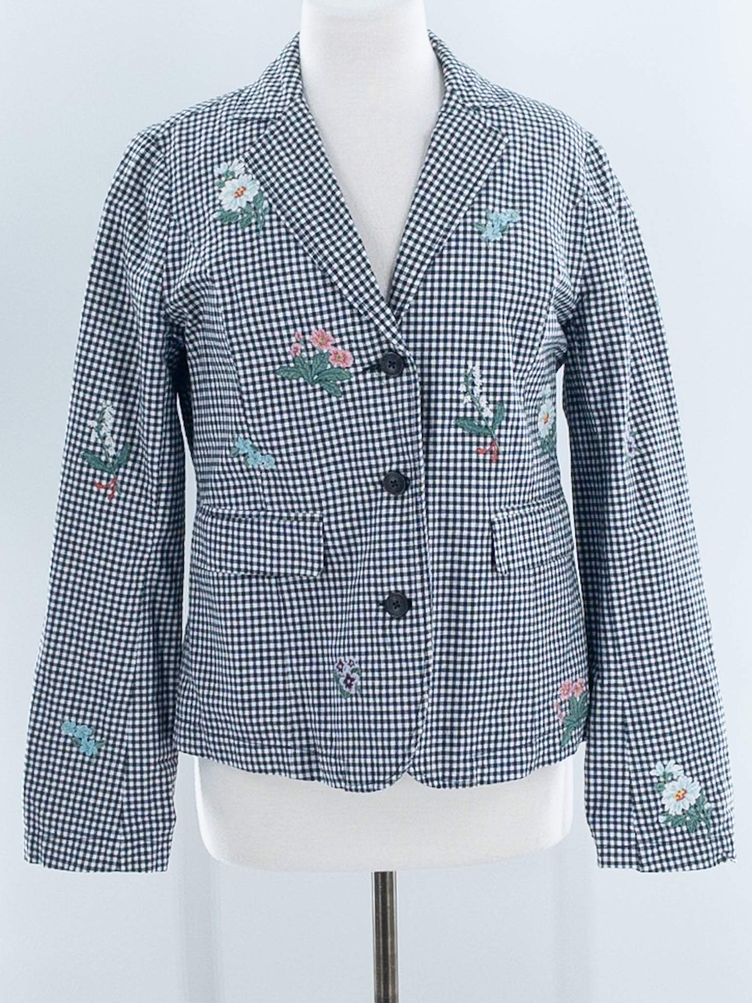 Sundance Navy White Gingham Cotton Blend Size S Blazer