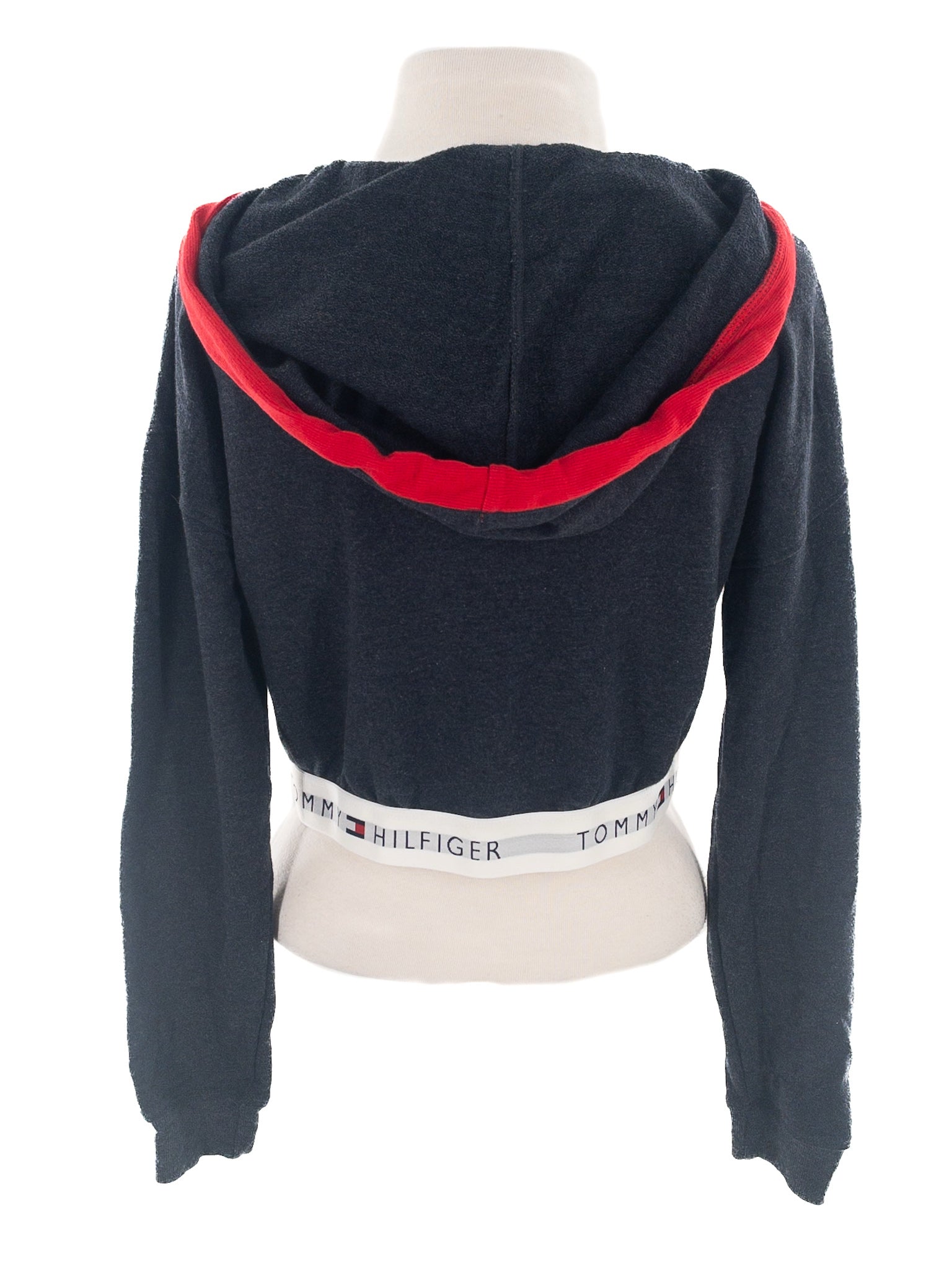 Tommy Hilfiger Navy Red Hooded Cotton Blend Long Sleeve Size S T Shirt