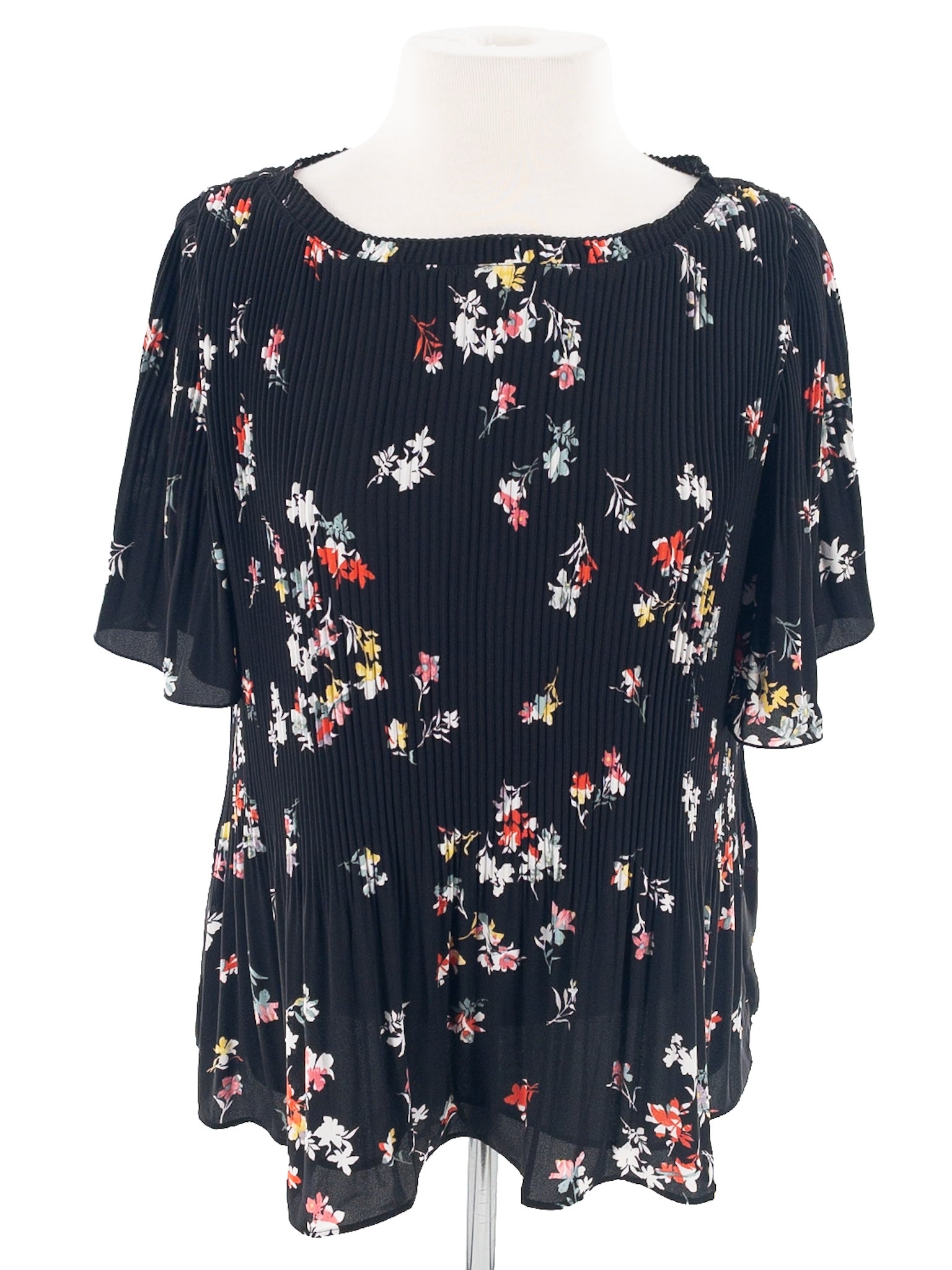 Ann Taylor Black Multi Pleat Polyester Puff Sleeve Size XS Blouse