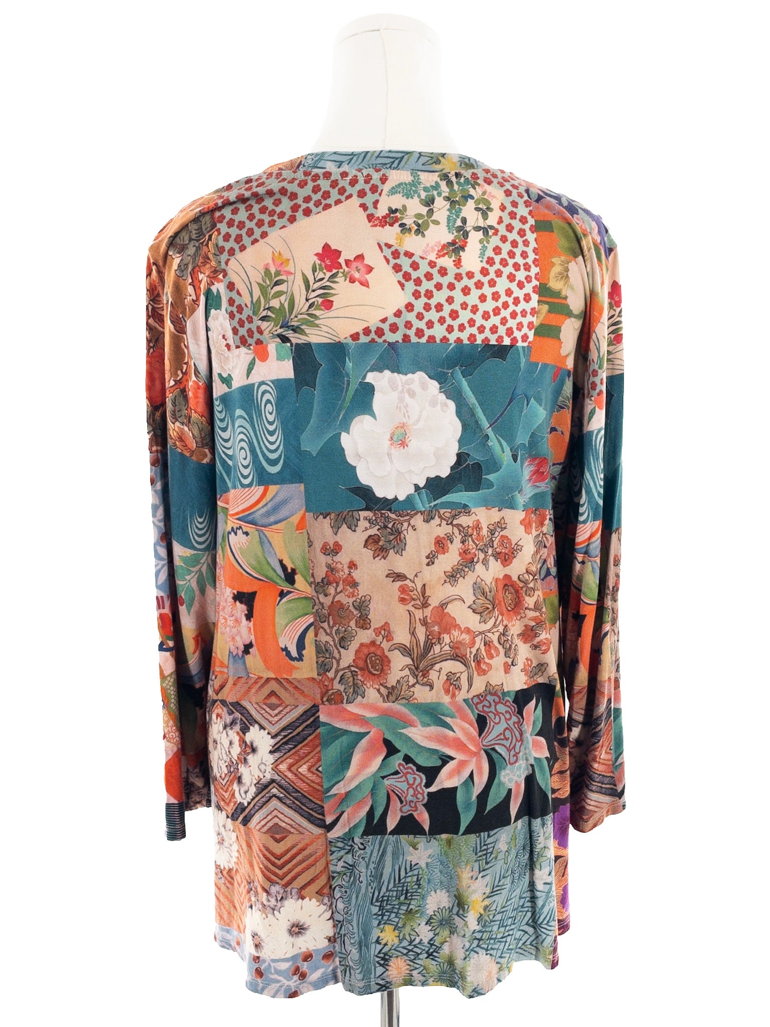Johnny Was Multi-Color Print Viscose Blend 3/4 Sleeve Size XL T Shirt
