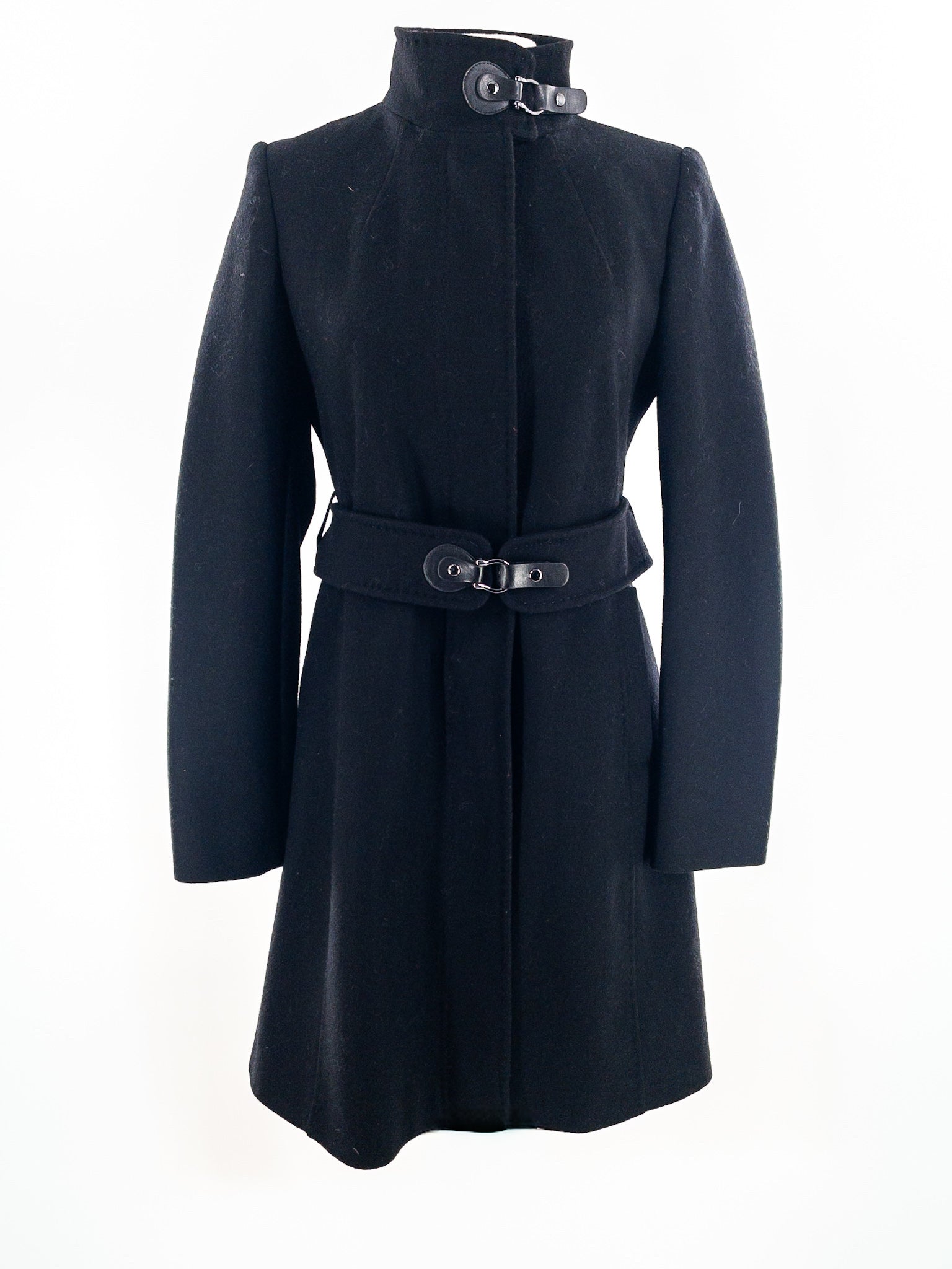 Via Spiga Black Belted Wool Blend Size 2 Coat