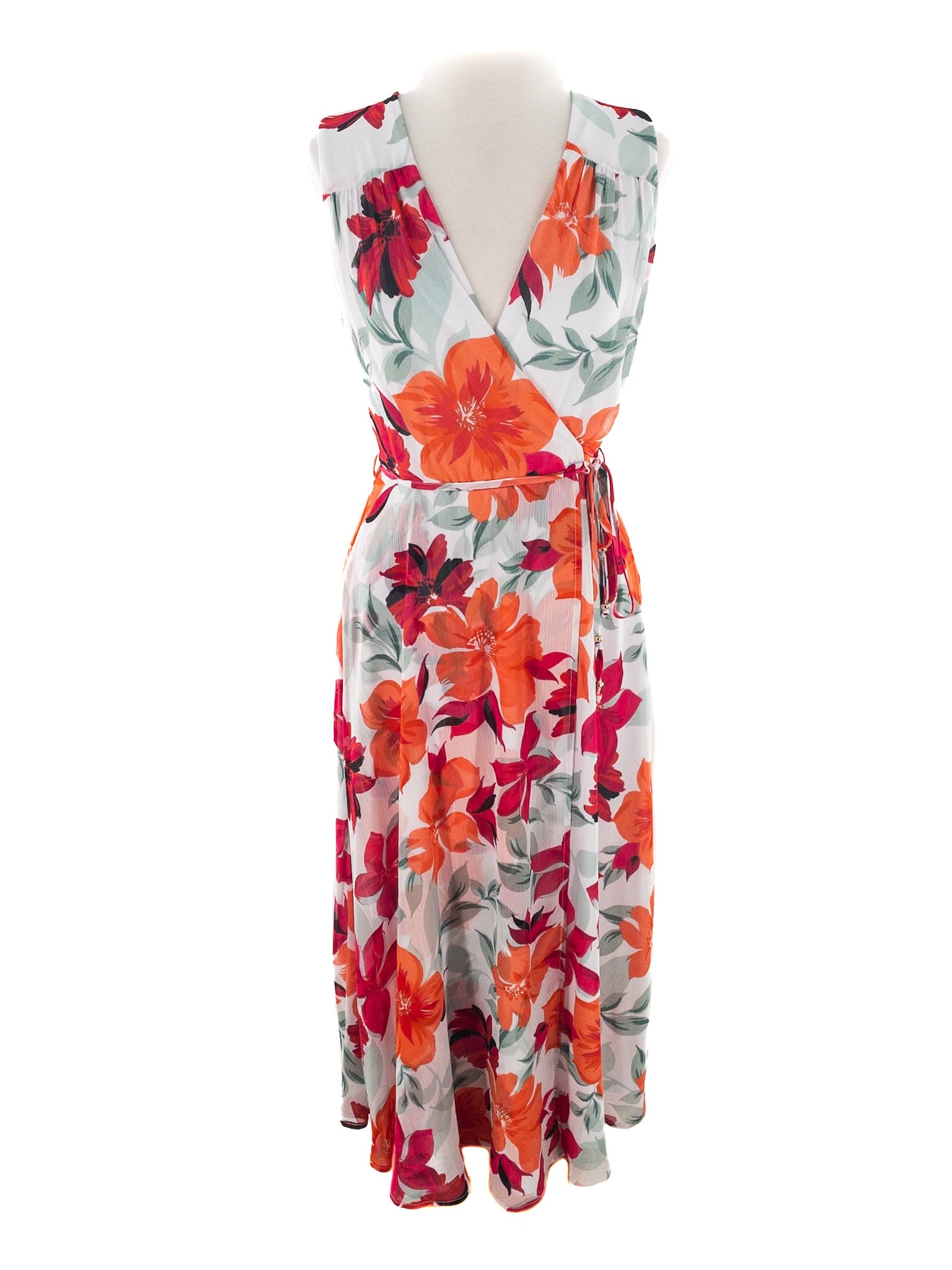 Calvin Klein Fuschia Coral Floral Polyester Sleeveless Size 2 Maxi